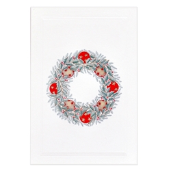 Holiday Greeting Cards - Engraved Red/Gold Ornament Wreath  